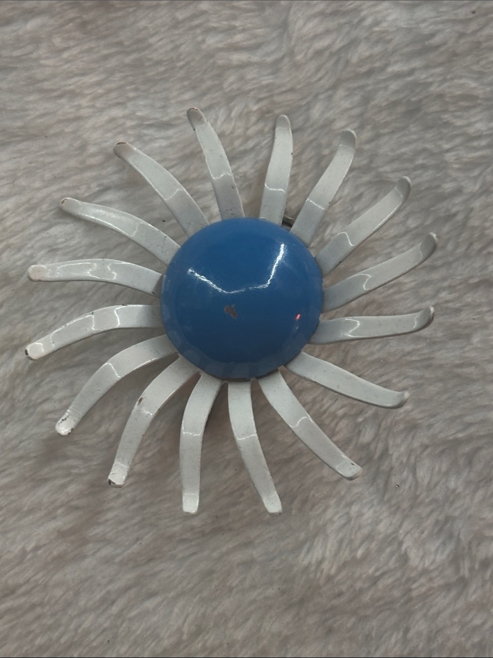 Blue & White Metal Sunburst brooch
